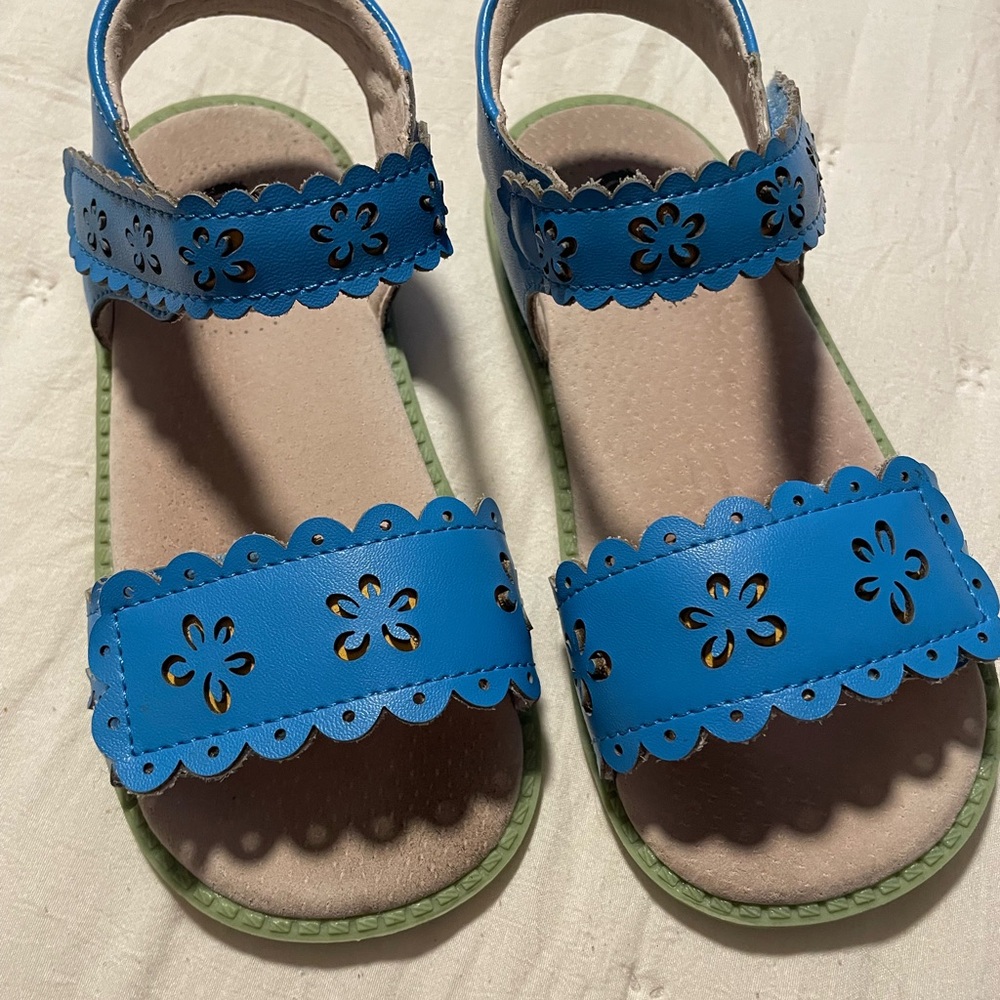 Livie & Luca + Matilda Jane Blue Leather Sandals with Scalloped Design